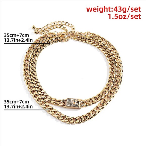 SILVER RHINESTONE LOCK CUBAN CHAIN LINK LAYER CHOKER NECKLACE - Picture 5 of 5